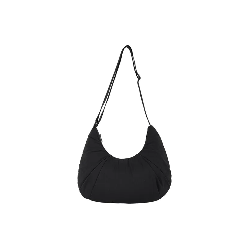 Reebok Fabric Shoulder Bag, Crossbody Bag, Crescent Bag Medium Size Women's Black/Ecru/Green-1