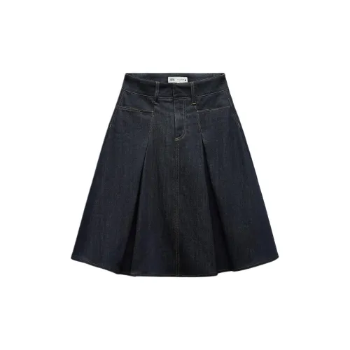 ZARA ZW Series Denim Long Skirts Women's Blue