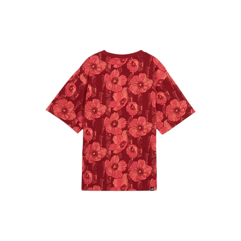 PUMA ESS +graphic T Shirt Women's Dark Red-1