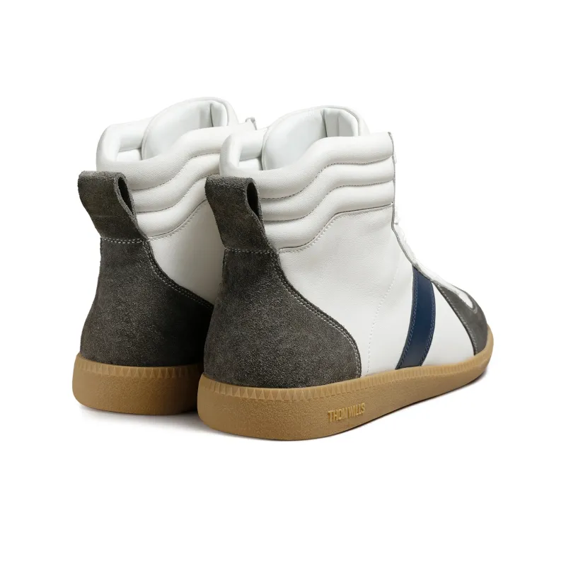 THOM WILLS Classic Vintage German Army Trainers Abrasion Resistant Mid Top Skateboard Shoes Men's Gray White-3
