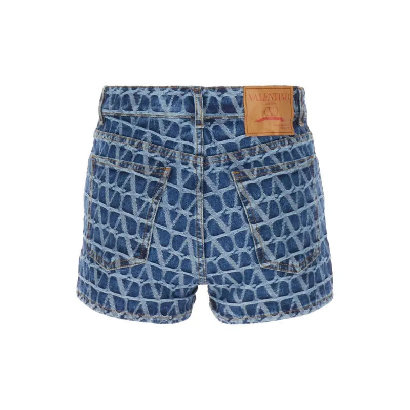 Valentino Toile Iconographe Logo Patch Denim Shorts-1