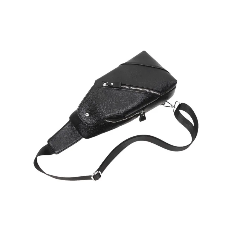 Yalu Top Grain Cow Leather Crossbody Bag Sling Bag Men's Black-4