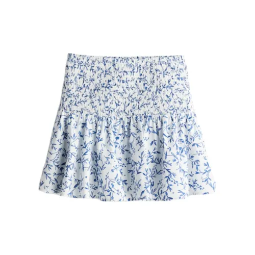 H&M Casual Short Skirts Women's White/Blue Floral