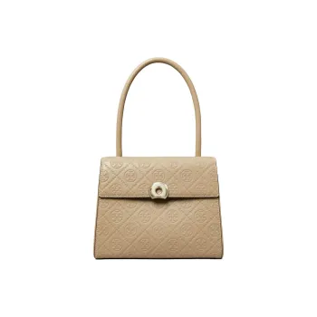 TORY BURCH T Monogram Leather One Shoulder Handbag Trumpets Women's Clay Gray