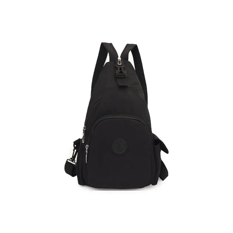 OUZIHUANG Nylon Fabric Crossbody Double Shoulder Sling Bag Unisex Black/Mandarin/Ecru-10