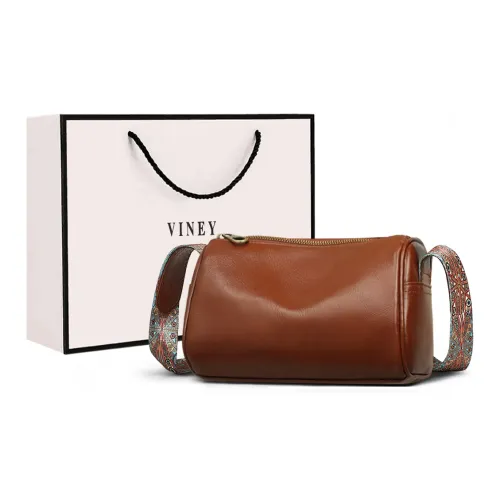 VINEY Cow Leather Crossbody Bag Shoulder Bag Pillow Bag Large Size Women's Dark Brown