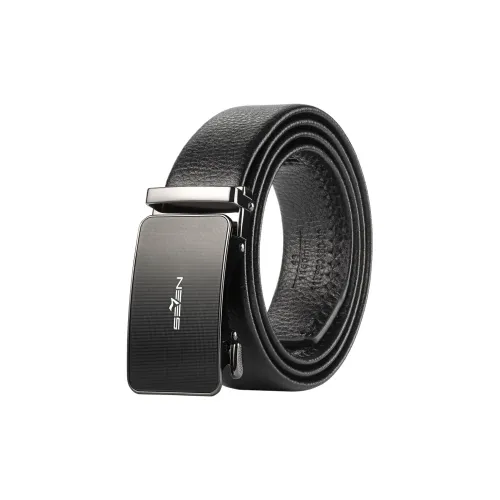 SEVEN Automatic Buckle Belt Youth Korean Trendy Middle Aged Youth Black Business Synthetic Leather Belts Men's 3.5cm