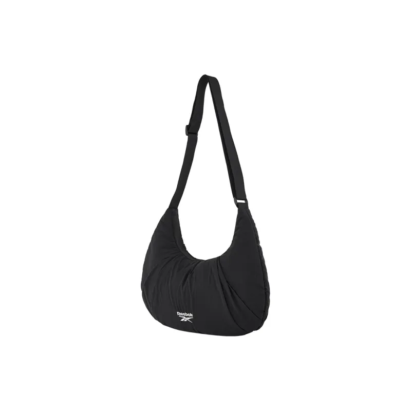 Reebok Fabric Shoulder Bag, Crossbody Bag, Crescent Bag Medium Size Women's Black/Ecru/Green-2
