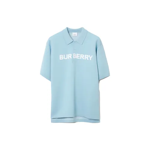 Burberry Men's Logo Detail Wool Cotton Polo Shirt 'Duck Blue'