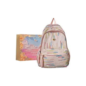 BRINCH Nylon Backpack Unisex Pink/White/Yellow/Black
