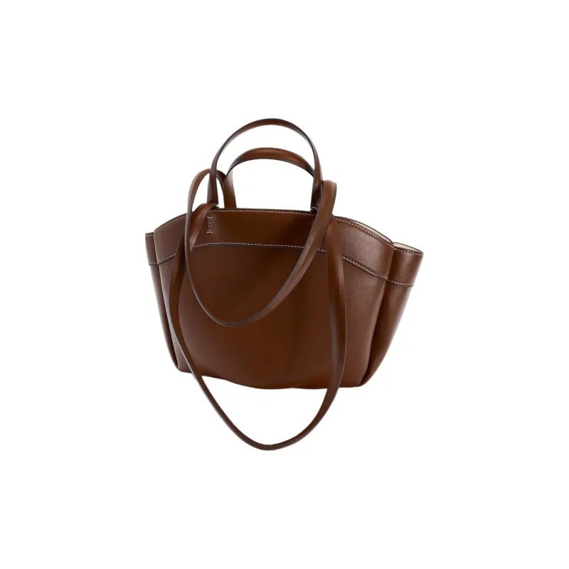 ZARA PU Tote Bag, Shopping Bag, Shoulder Bag, Handbag Large Size Women's Brown-1