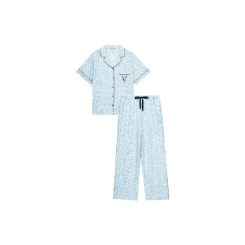 Victoria's Secret Pajama Set Women's Blue Leopard Print