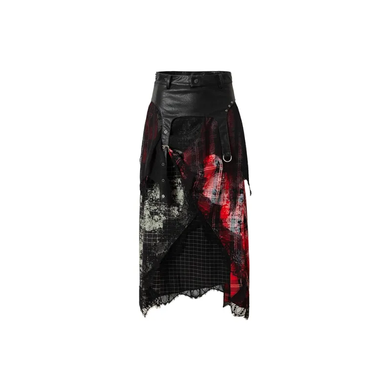 BE ALL KABUTO Casual Long Skirts Women's Black Red-1