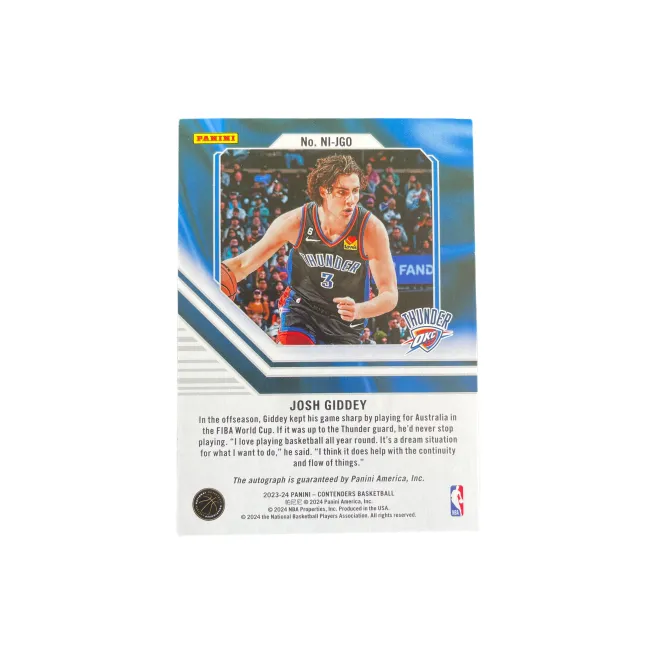 PANINI 2023 24 NBA Game Ticket, Thunder, Josh Giddey, Autographed Card, Card Access Pass Sports Cards 1 Pc-1