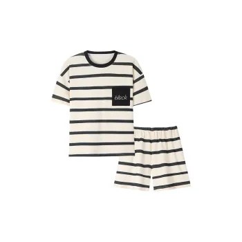 MIIOW Cool One Summer Series Pajama Set Women's Black White Stripes
