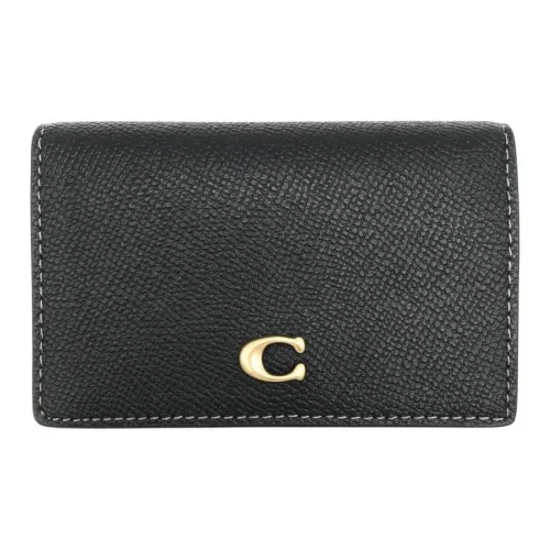 COACH Card Case Leather Coin Purse, Wallet, Card Holder Mini Unisex Black