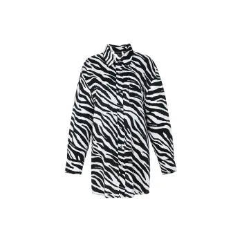 SILKY MIRACLE Pajama Tops Women's Black And White Zebra Print