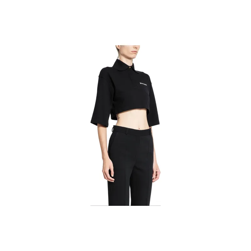 PALM ANGELS Logo Embroidered Cropped Polo Shirt-2