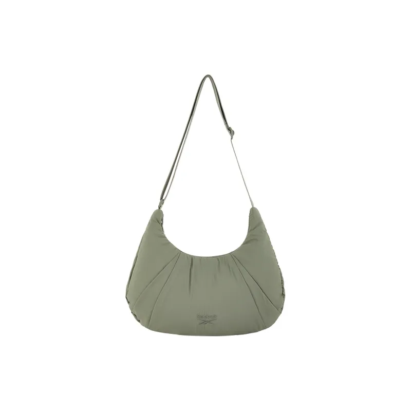 Reebok Fabric Shoulder Bag, Crossbody Bag, Crescent Bag Medium Size Women's Black/Ecru/Green-6