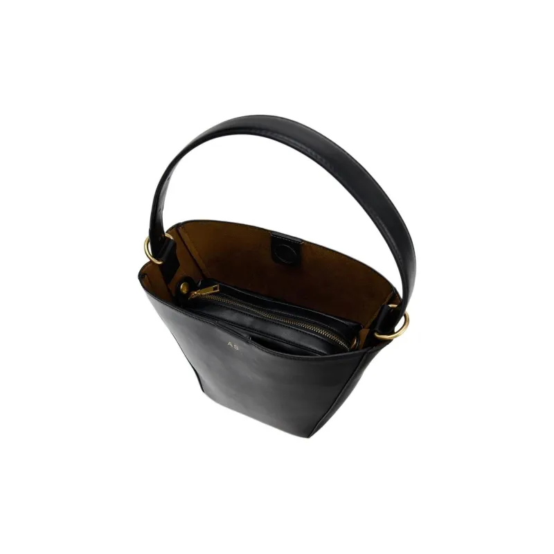 ZARA Polyurethane Bucket Bag, Handbag, Shoulder Bag Women's Black-7