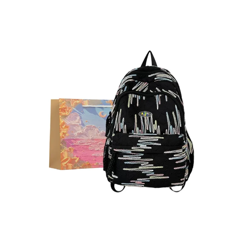 BRINCH Nylon Backpack Unisex Pink/White/Yellow/Black-15