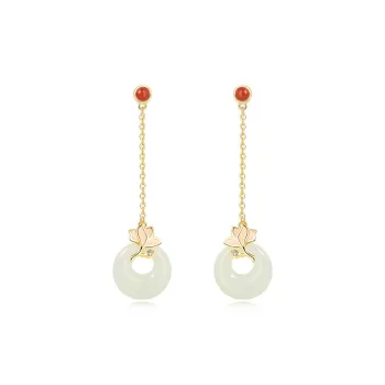 Royal Heaven's Choice Hetian Jade 925 Sterling Silver Earrings Women's Pale Greenish White Jade