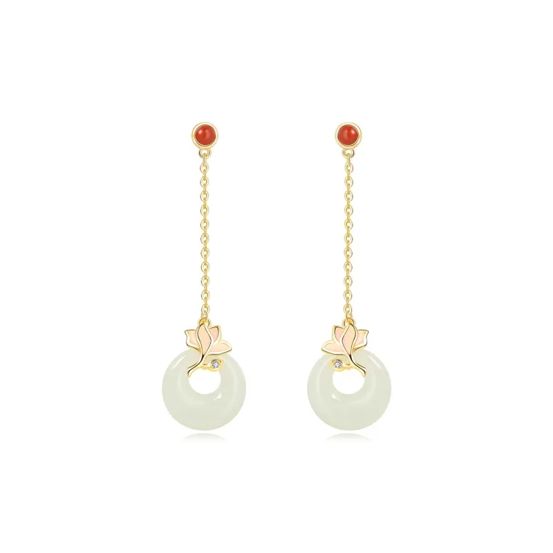 Royal Heaven's Choice Hetian Jade 925 Sterling Silver Earrings Women's Pale Greenish White Jade-0
