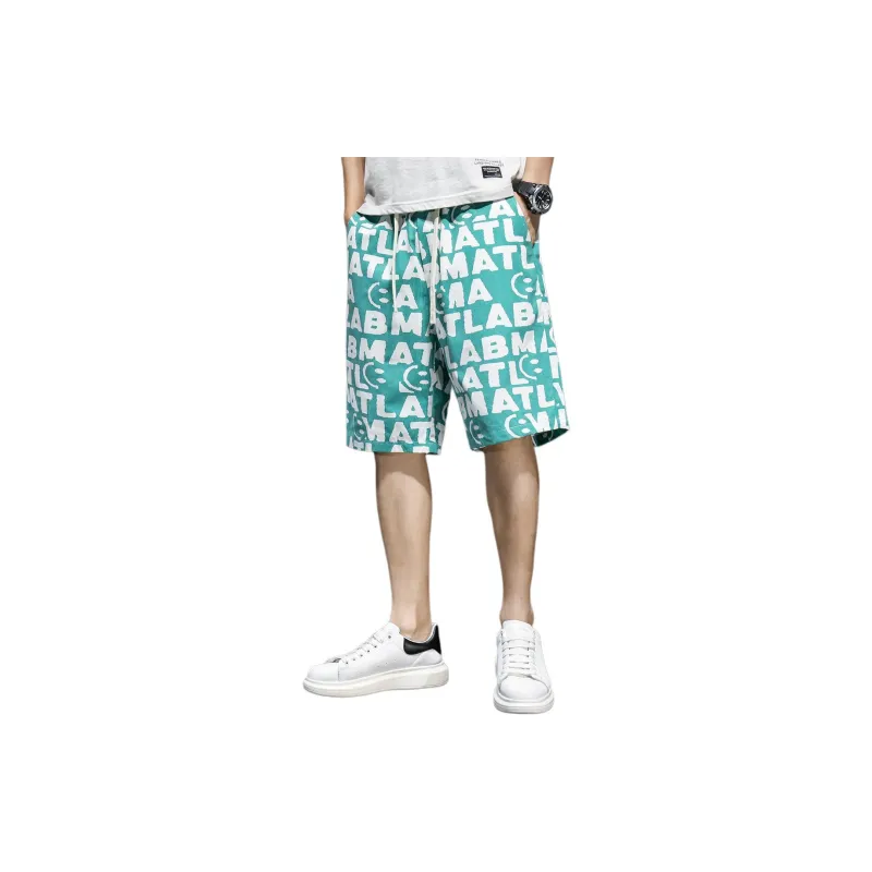 Tonlion Casual Shorts Men's White Green-2