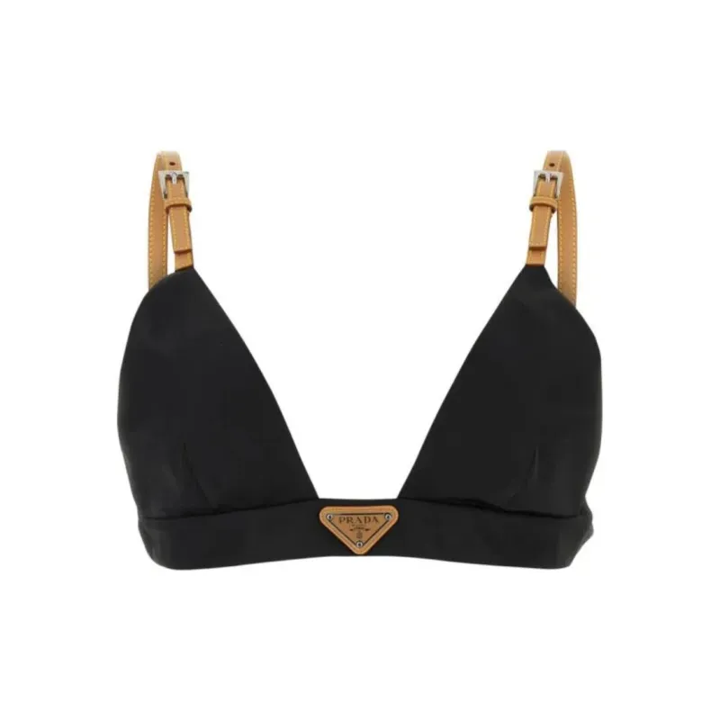 PRADA Enamel Triangle-Logo Plunging V-Neck Bra-0