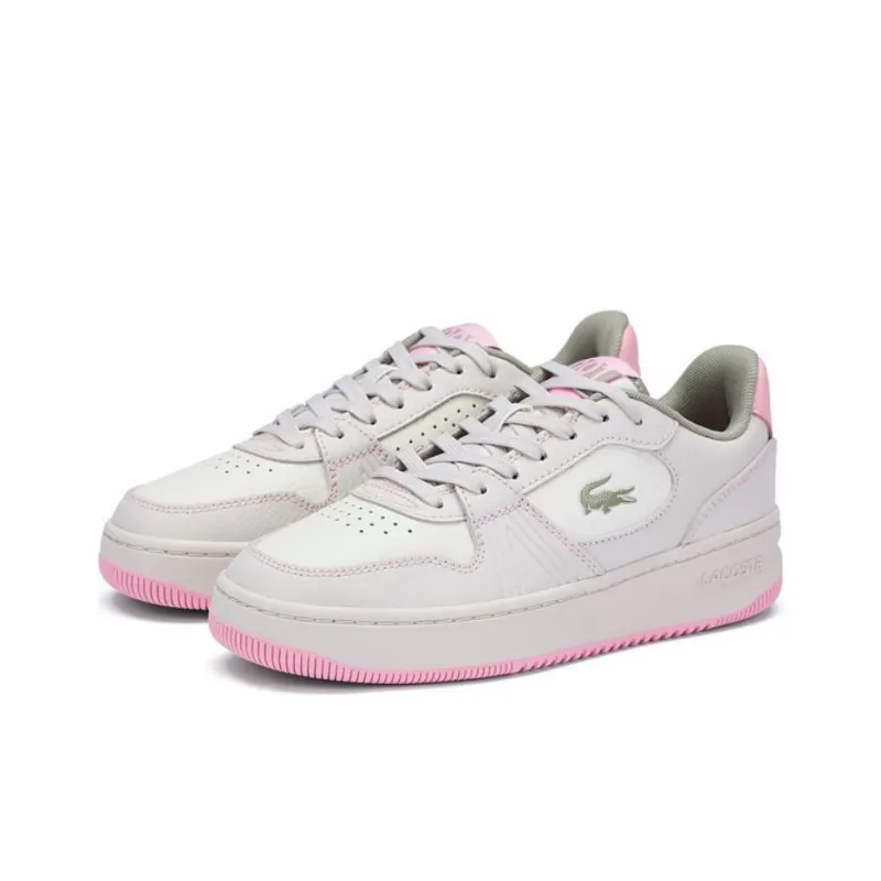 LACOSTE Wear Resistant Low Top Skateboard Shoes Women's Ecru Light Pink-2
