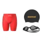 Red Swimming Shorts+Black Swimming Cap+Black Mid-Length Swim Shorts