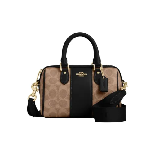 COACH Rowan Artificial Leather Boston Bag Crossbody One Shoulder Handbags Women's Tan & Black