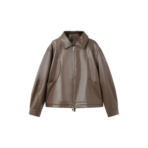 TKY SHOP Leather Jackets Women's Coffee