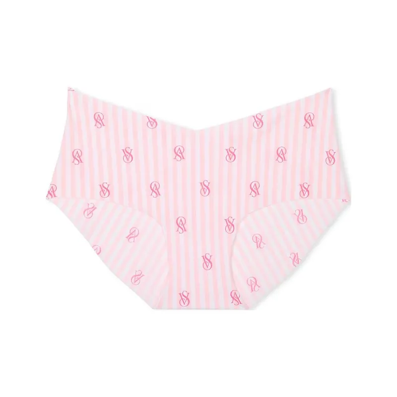 Victoria's Secret No-Show Hiphugger Panty / Purest Pink Logo Stripes Underpants Women's 1 Pack Pink-0