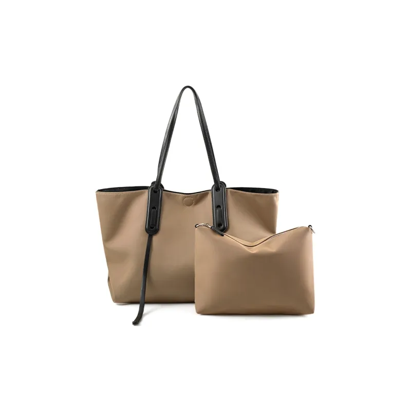 Vigno Synthetic Leather Tote Bag, Shopping Bag, Handbag, Shoulder Bag Women's Khaki/Black-1
