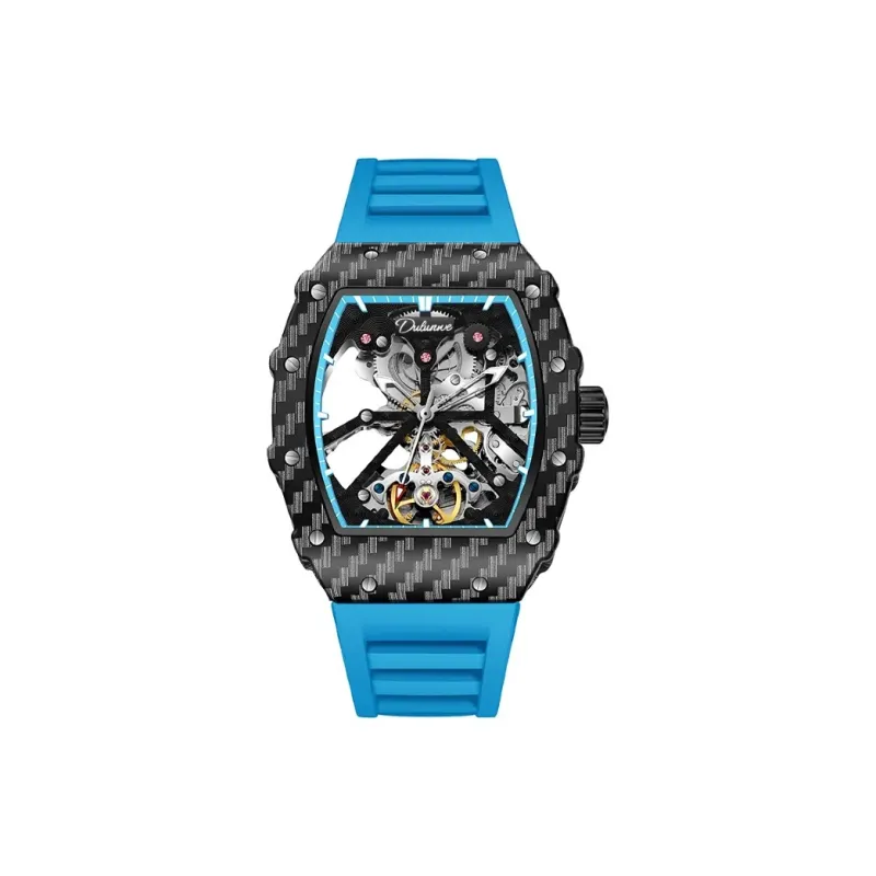 Dulunwe Automatic Mechanical Movement Silicone Strap Watch Men's Watches Cut-Out Dial-10