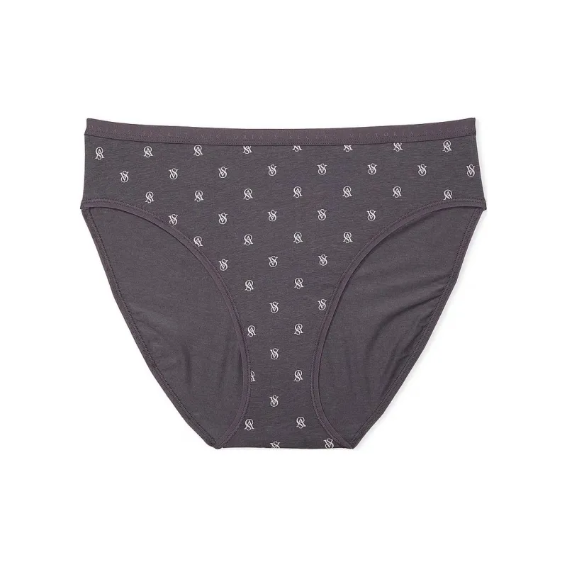 Victoria's Secret Stretch Cotton High-Leg Brief Panty / Tornado Logos Underpants Women's 1 Pack Gray-0