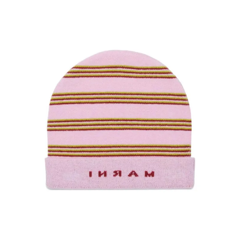 MARNI Kids Knit Wool Mix Striped Beanie-2
