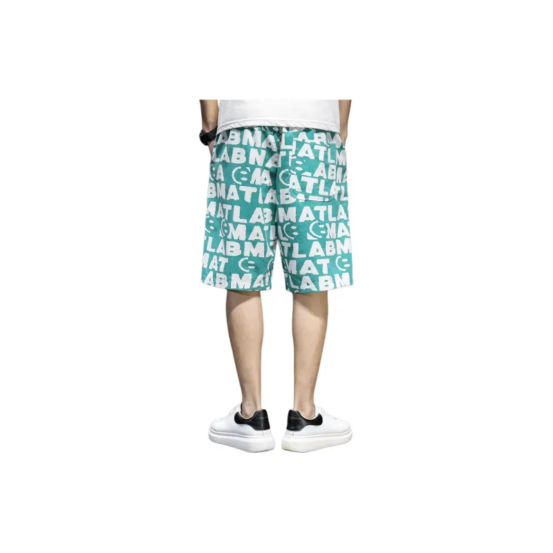 Tonlion Casual Shorts Men's White Green-3