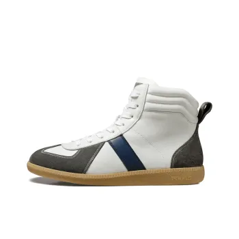 THOM WILLS Classic Vintage German Army Trainers Abrasion Resistant Mid Top Skateboard Shoes Men's Gray White