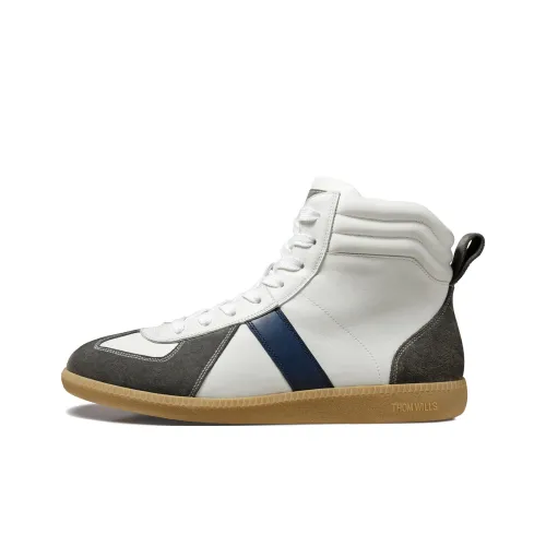 THOM WILLS Classic Vintage German Army Trainers Abrasion Resistant Mid Top Skateboard Shoes Men's Gray White