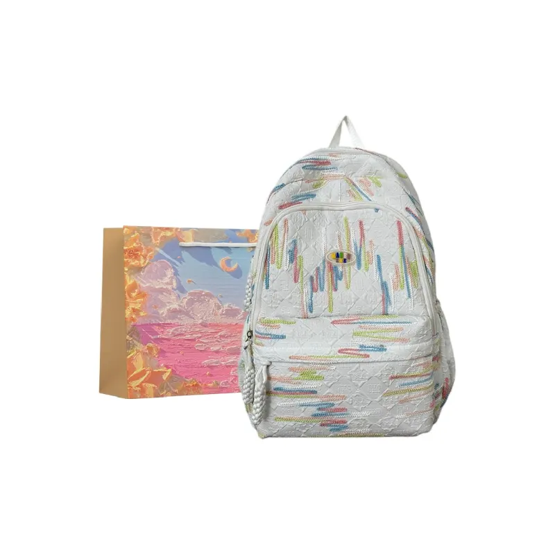 BRINCH Nylon Backpack Unisex Pink/White/Yellow/Black-5