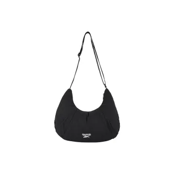 Reebok Fabric Shoulder Bag, Crossbody Bag, Crescent Bag Medium Size Women's Black/Ecru/Green