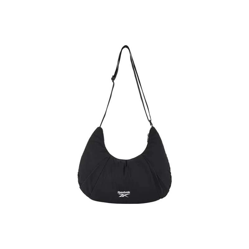 Reebok Fabric Shoulder Bag, Crossbody Bag, Crescent Bag Medium Size Women's Black/Ecru/Green-0