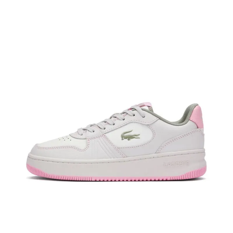 LACOSTE Wear Resistant Low Top Skateboard Shoes Women's Ecru Light Pink-0