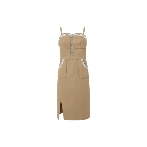 LULUALWAYS Slip Dresses Women's Khaki