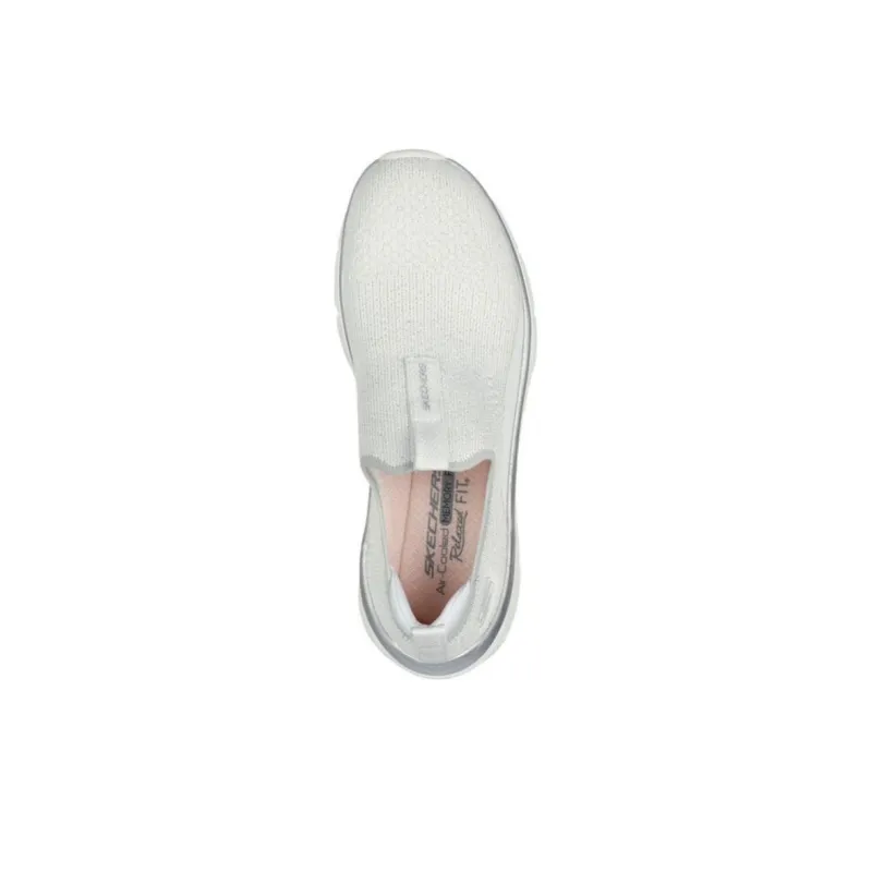 Skechers D'Lux Walker 2.0 Anti Slip Wear Resistant Low Top Casual Shoes Women's White Silver-3