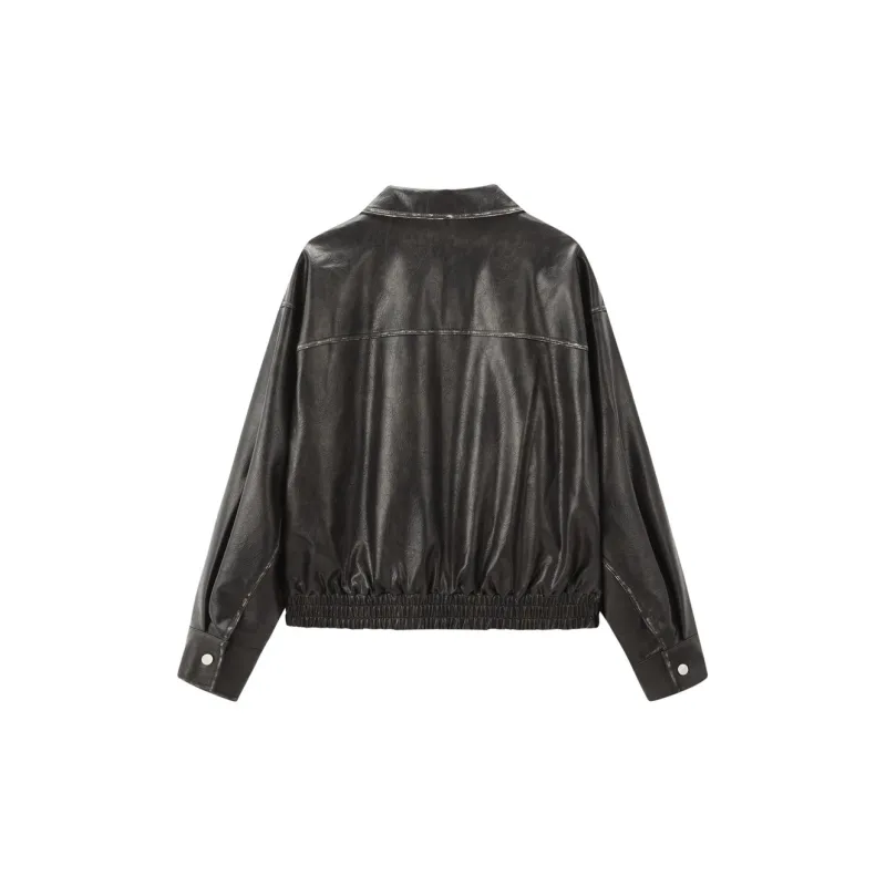 LEDIN Leather Jacket Women's Black Brown-1