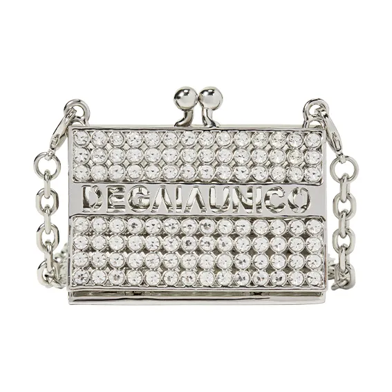 DEGAIA Alloy Metal Handbag, Shoulder Bag Mini Women's White Steel/Gold-5