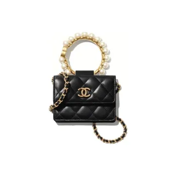 CHANEL Sheepskin Square Box Coin Purse Shoulder Bag Crossbody Bag Women's Black